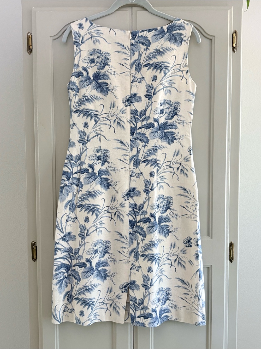 Vintage Jessica Howard Blue Floral Toile Linen Blend Beaded Sheath Dress Size 10 - Picture 4 of 5